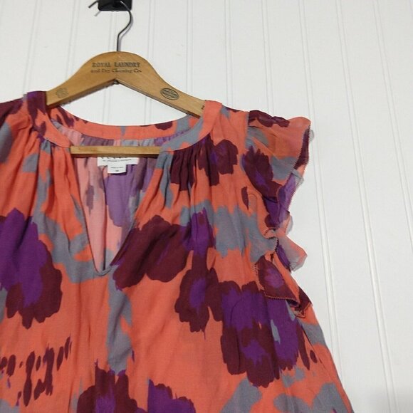 Velvet Graham & Spencer Alva Top Size XS Coral Pink Watercolor Flutter Sleeve - Picture 3 of 10
